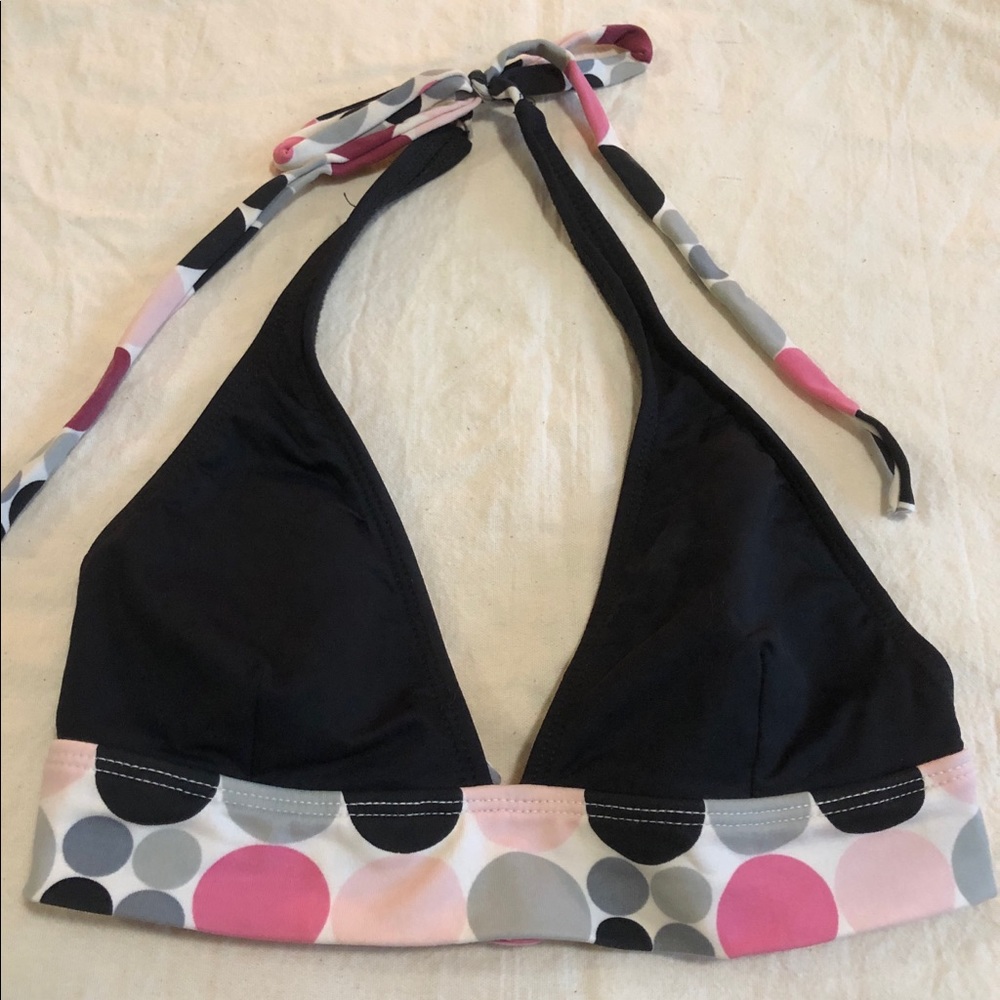 Black and dotted accent bikini top